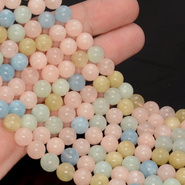 8mm Genuine Natural Morganite Gemstone Grade AAA Pink Multicolor Round Loose Beads 15 inch Full Strand LOT 1,2,6,12 and 50 (80006213-488)