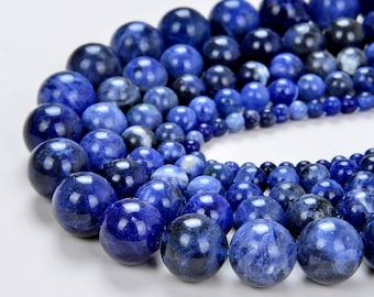 Genuine Natural Sodalite Gemstone Grade Aa Round 6mm 8mm 10mm Loose Beads Full Strand BULK LOT 1,2,6,12 and 50