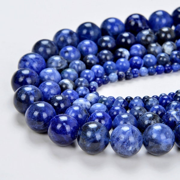 Genuine Natural Sodalite Gemstone Grade Aa Round 6mm 8mm 10mm Loose Beads Full Strand BULK LOT 1,2,6,12 and 50