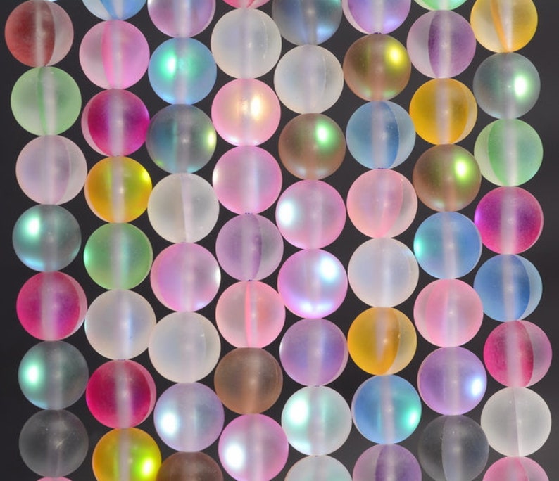 thumbnail image 2 of River Valley Gems 15-Strand Matte Multicolor Mystic Aura Glass Round Beads 2 of 6