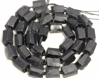 Genuine Natural Rough Black Tourmaline Gemstone Grade AAA Faceted Round Tube Beads 16" LOT 1,2,6,12 and 50 (A237)