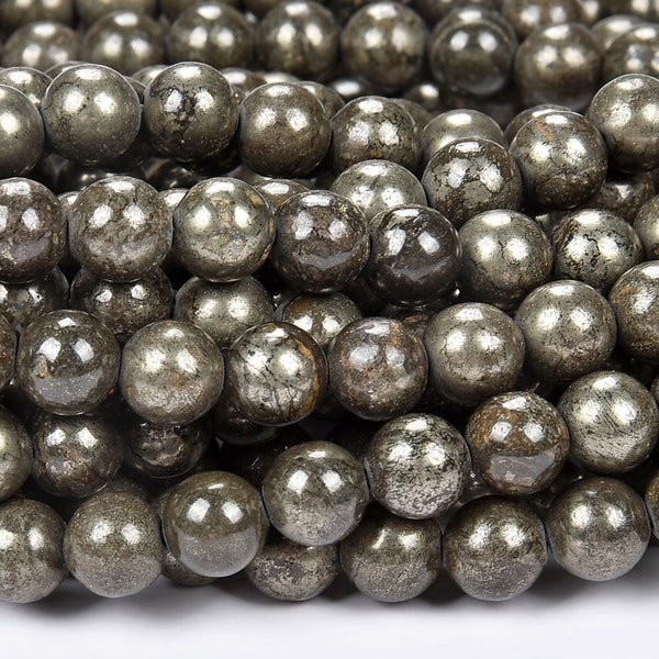 Rare Pyrite in Magnetite Gemstone Round 6MM 8MM Loose Beads BULK LOT 1,2,6,12 and 50 (D170)