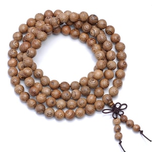 108PCS 8mm Natural African Sennawood Siamese Light Grade AA Prayer Buddha Mala Meditation Beads Round Loose Beads (80002518-W1)