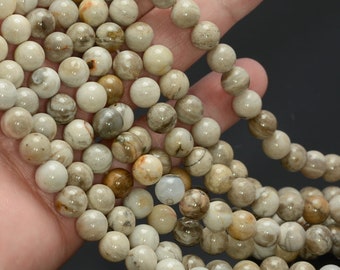 8mm Silver Leaf Jasper Gemstone Round Loose Beads 15.5 inch Full Strand LOT 1,2,6,12 and 50 (90143619-174)