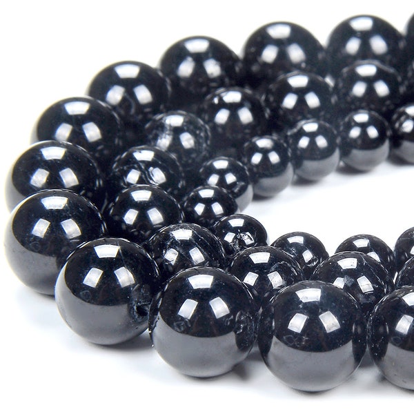 Natural Black Tourmaline Gemstone Grade AA Round 5MM 6MM 7MM 8MM 9MM 10MM Loose Beads BULK LOT 1,2,6,12 and 50 (D322)