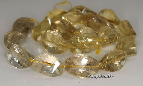 22x13-19x12mm Lemon Quartz Gemstone Faceted Twist Oval Loose