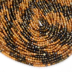 Natural Tourmaline Multi Color Green Yellow Gemstone Grade AAA Micro Faceted Round 2MM 3MM Loose Beads 15 inch Full Strand BULK LOT (P27)