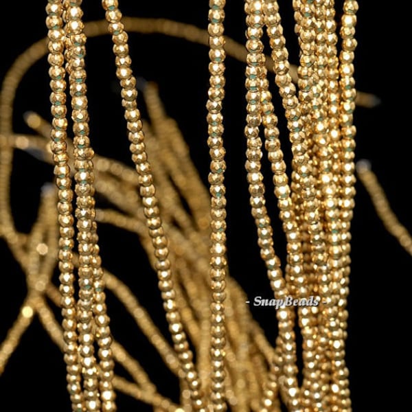 2mm Gold Hematite Gemstone Gold Faceted Round 2mm Loose Beads 15.5 inch Full Strand LOT 1,2,6,12 and 50 (90147055-148)