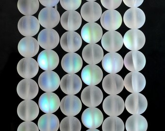 8mm Mystic Aura Quartz Matte Titanium BI White Round Loose Beads 15 inch Full Strand LOT 1,2,6,12 and 50 (90183995-362)