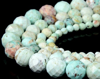 Natural Peruvian Turquoise Gemstone Grade A Faceted Round 3MM 4MM 5MM 6MM 7MM 8MM 9MM 10MM Loose Beads BULK LOT 1,2,6,12 and 50 (D449)