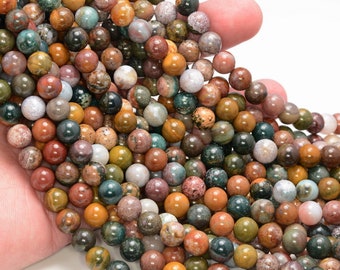 Genuine Natural Ocean Jasper Gemstone Grade Aa Round 6mm 8mm 10mm Loose Bead 15 inch Full Strand BULK LOT 1,2,6,12 and 50