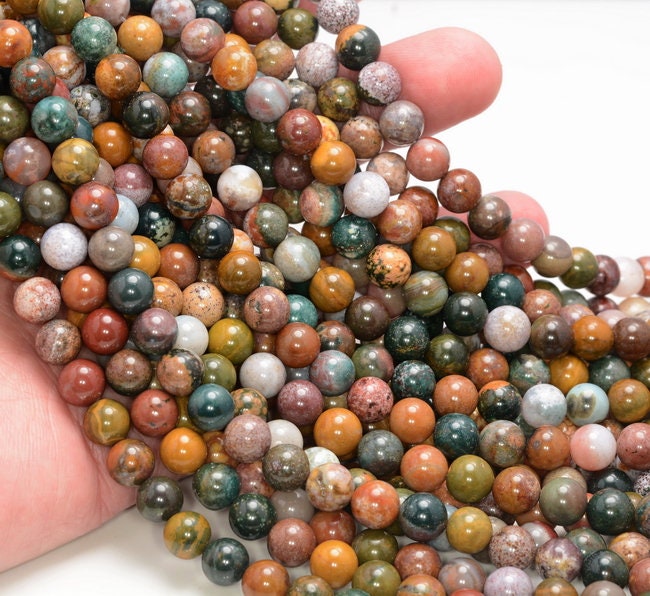 Genuine Natural Ocean Jasper Gemstone Grade Aa Round 6mm 8mm 10mm Loose Bead 15 inch Full Strand BULK LOT 1,2,6,12 and 50