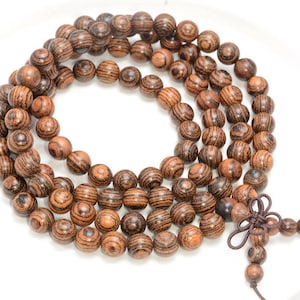 108PCS 8mm Indonesia &quot;Tiger Skin&quot; Sandalwood Prayer Buddha Mala Meditation Beads Round Loose Beads (90182709-398)