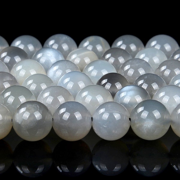 Natural Gray Moonstone Gemstone Grade AAA Round 8MM 9MM 10MM 12MM Loose Beads BULK LOT 1,2,6,12 and 50 (D404)