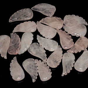 25X13MM  Rose Quartz Gemstone Grade A Carved Angel Wing Beads BULK LOT 2,6,12,24,48 (90187156-001)