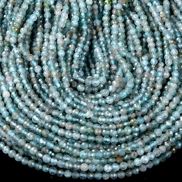 Natural Aqua Apatite Gemstone Grade A Micro Faceted Round 2MM 3MM 4MM Loose Beads 15 inch Full Strand BULK LOT 1,2,6,12 and 50 (P54)