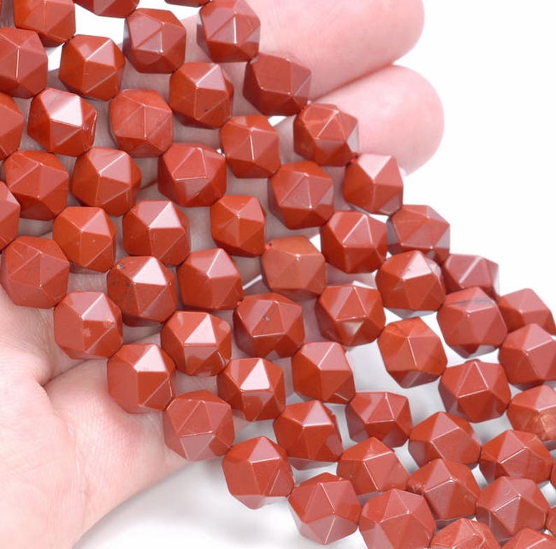 80005142-M15 10MM Red Jasper Beads Star Cut Faceted Grade AAA Genuine Natural Brazil Gemstone Loose Beads 14.5 LOT 1,3,5,10 and 50