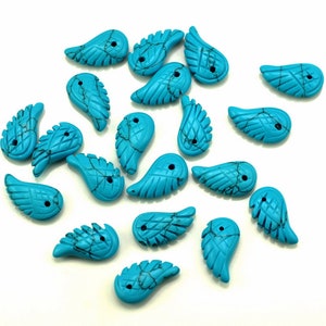 15X8MM  Turquoise Gemstone Carved Angel Wing Beads BULK LOT 2,6,12,24,48 (90187164-001)