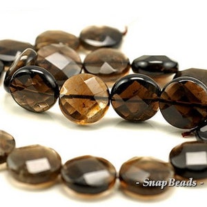 18mm Smoky Quartz Gemstone Faceted Flat Round Loose Beads 7 inch Half Strand LOT 1,2 and 6 (90144142-B21-536)