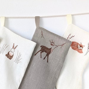Woodland Friends Linen Holiday Stocking, MINI/Baby/Pet SIZE
