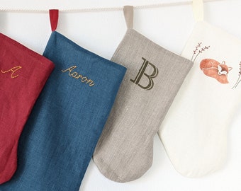 Hand Painted, MINI/Pet/Baby SIZE, Personalized Linen Holiday Stocking