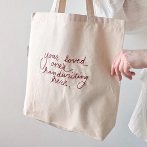 Sac fourre-tout personnalisé brodé à la main avec l'écriture de votre proche, note manuscrite personnalisée brodée