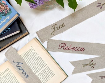 Hand Embroidered Personalized Linen Bookmark