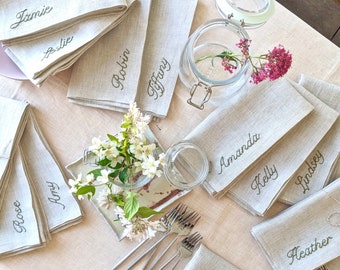 Hand Embroidered Personalized Linen Napkins, Bulk Order