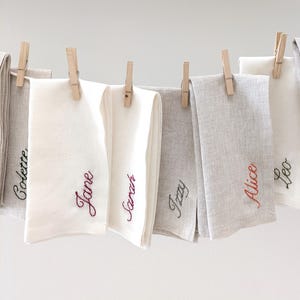 Hand Embroidered Linen Personalized Holiday Napkins
