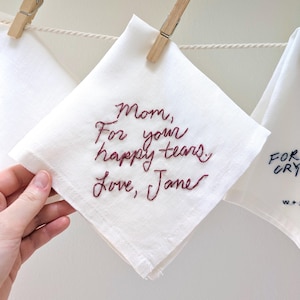 Hand Embroidered Handwritten Linen Handkerchief, Wedding Day Handkerchief, Personalized Pocket Square