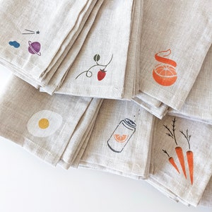 Hand Painted 100% Linen Napkin Set | Fruits & Veggies Napkins