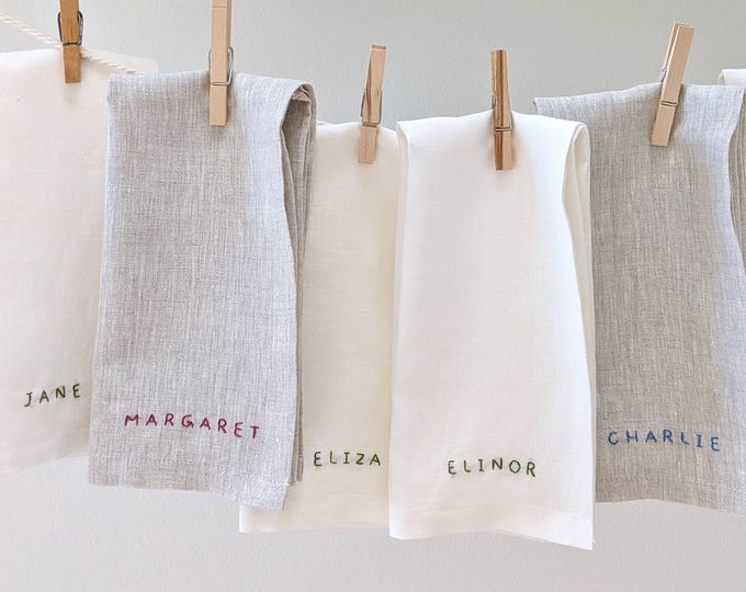 Hand Embroidered Personalized Linen Napkin | Custom Name Napkin