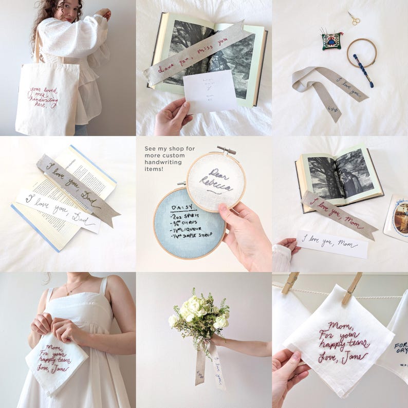 Your Loved One's Handwriting, Hand Embroidered Linen Napkin, Custom Embroidered Handwritten Note image 8