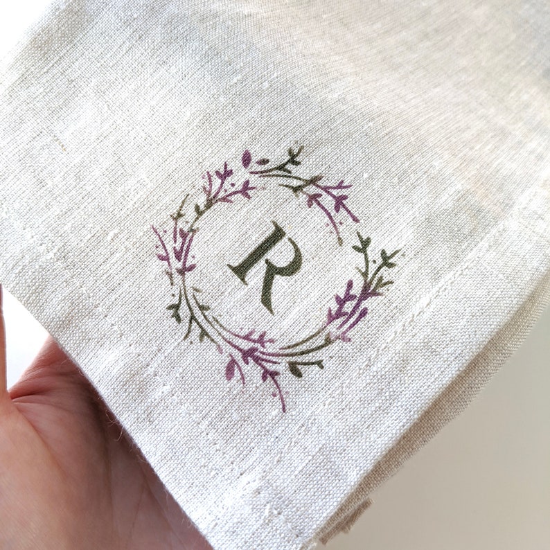 Personalized 100% Linen Napkin Set, Linen Anniversary Gift Lilac & Green