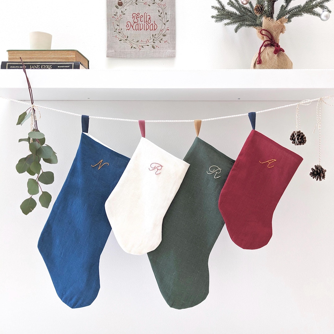 Hand Embroidered, Standard Size, Personalized Linen Initial Christmas ...