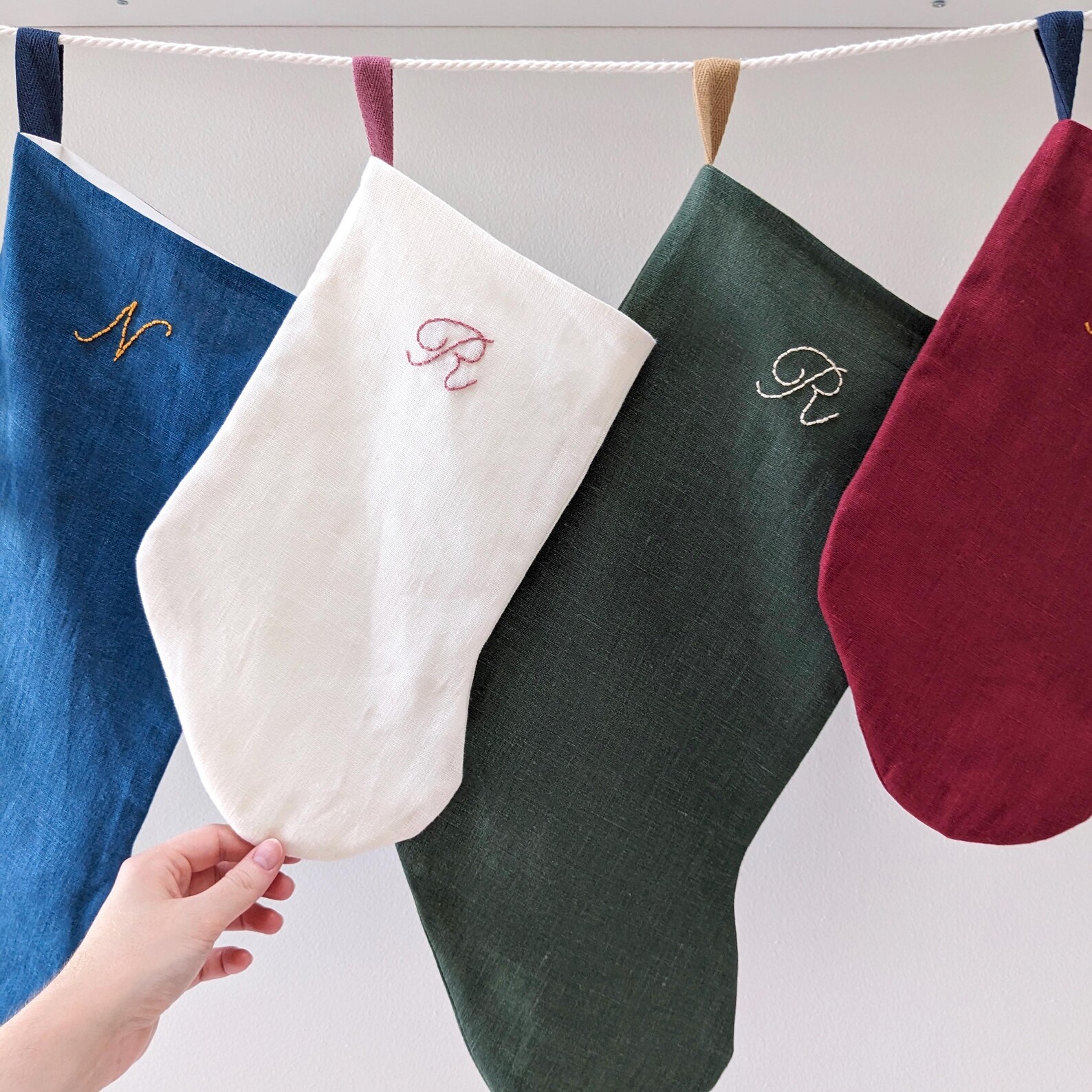 Hand Embroidered, Standard Size, Personalized Linen Initial Christmas ...