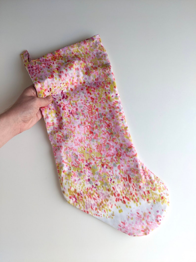 Cotton Holiday Stocking in Bird's Eye Pink Bird's Eye