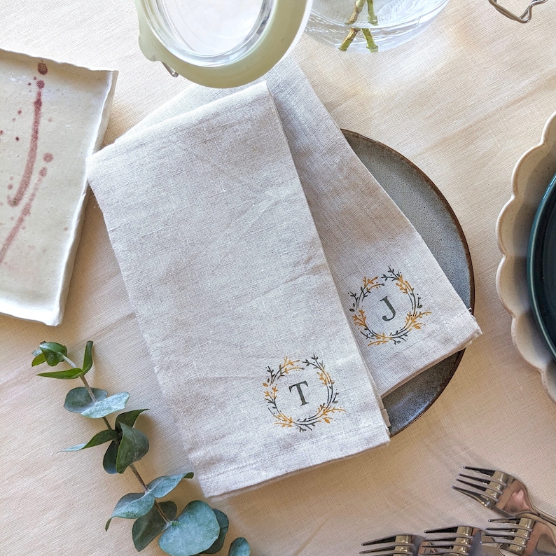 Personalized 100% Linen Napkin Set, Linen Anniversary Gift image 1