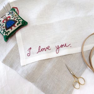 Your Loved One's Handwriting, Hand Embroidered Linen Napkin, Custom Embroidered Handwritten Note image 3