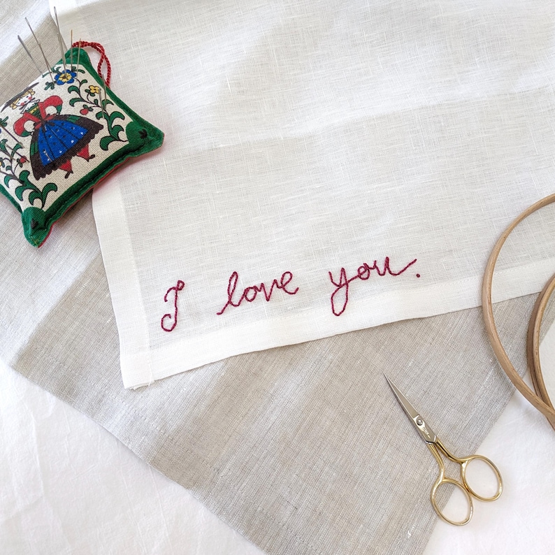 Your Loved One's Handwriting, Hand Embroidered Linen Napkin, Custom Embroidered Handwritten Note image 3