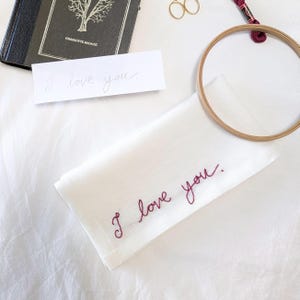 Your Loved One's Handwriting, Hand Embroidered Linen Napkin, Custom Embroidered Handwritten Note image 4