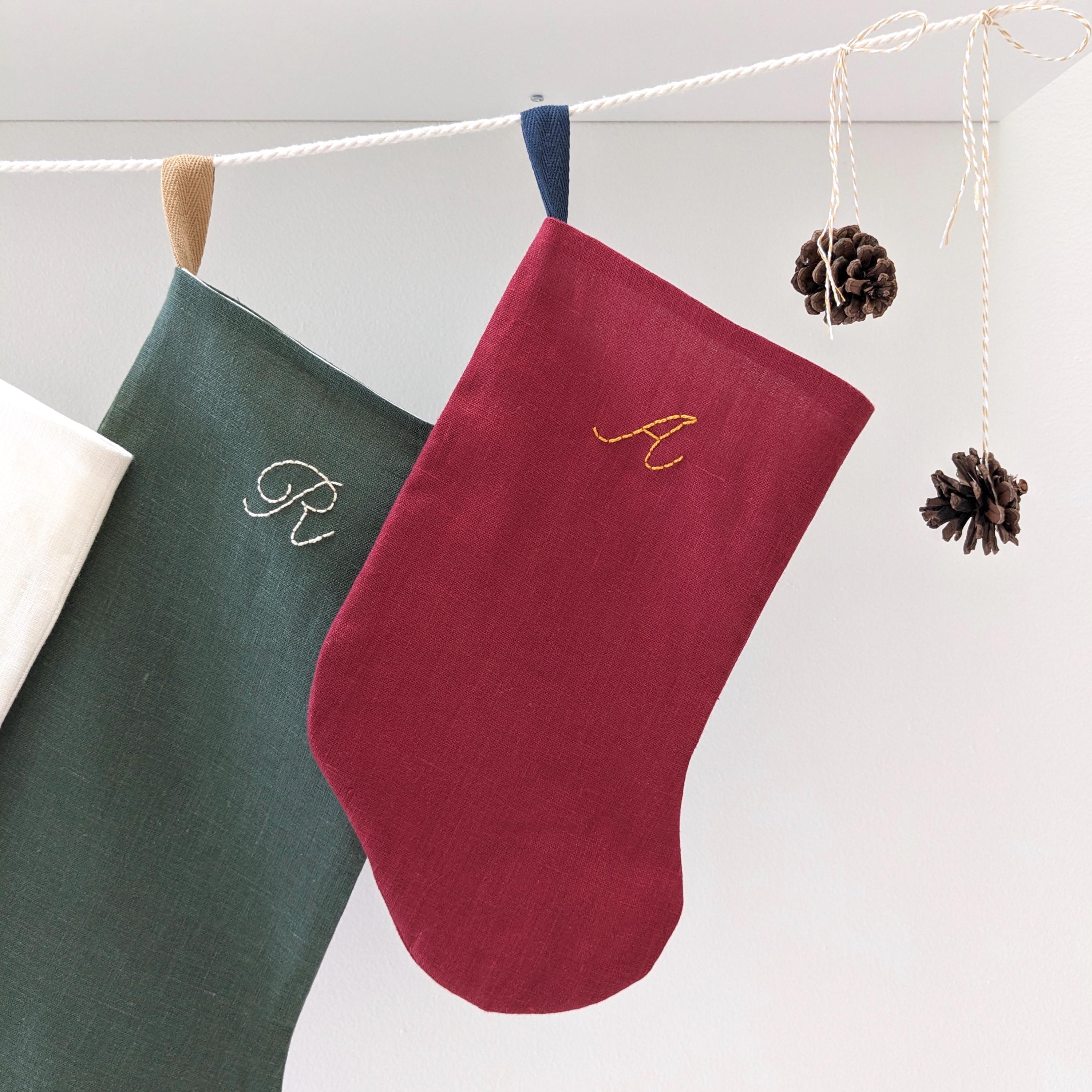 Hand Embroidered, Standard Size, Personalized Linen Initial Christmas ...