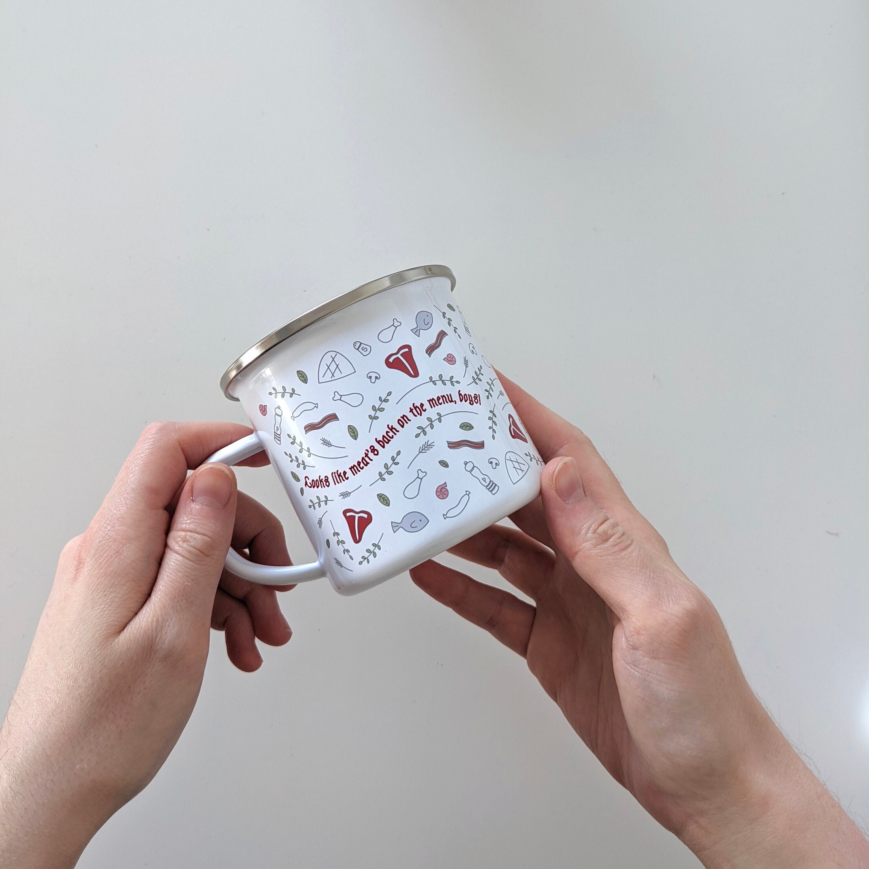 Meats Back On The Menu Boys 12 Oz Metal Enamel Mug Etsy