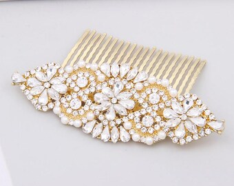 Gold Bridal Hair Comb, Floral Hair Jewelry