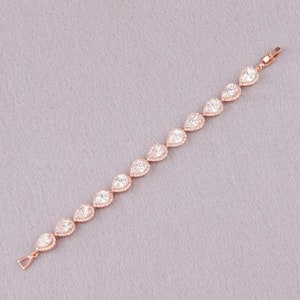 Bridesmaid Gift, Wedding Bracelet Rose Gold, TearDrop Bridesmaid Bracelet, Cubic Zirconia Bracelet, Crystal Bridal Bracelet, Wedding Jewelry