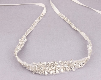 Silver Rhinestone Crystal Bridal Belt Sash Ivory Satin Ribbon Art Deco Geometric Art Deco Crystal Bridal Belt - Etsy main image 4