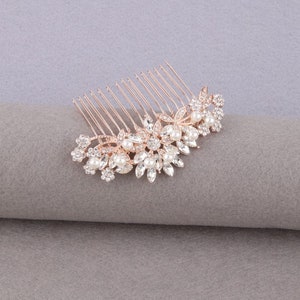 Crystal Bridal Hair Comb Rose Gold Small Wedding Hair Comb, Crystal Wedding Hair Clip, Dainty Pearl Bride Side Hair Comb Wedding Hairstyles