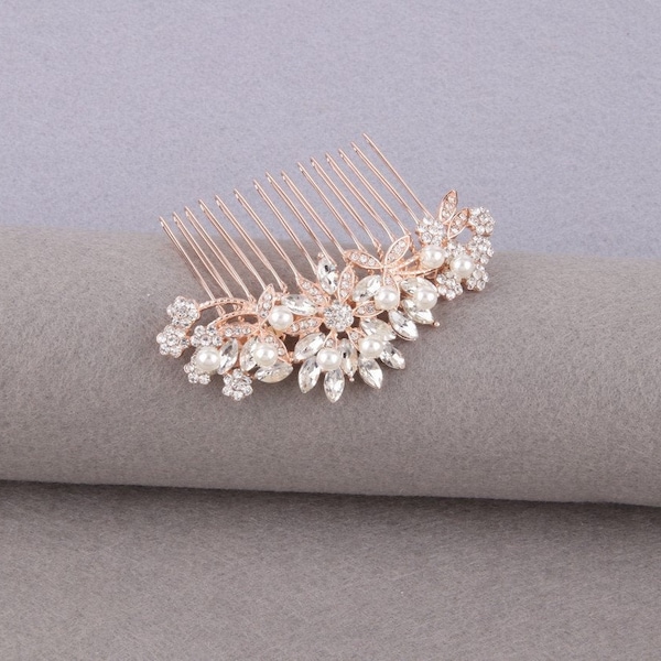 Small Bridal Hair Comb, Rose Gold Hair Clip