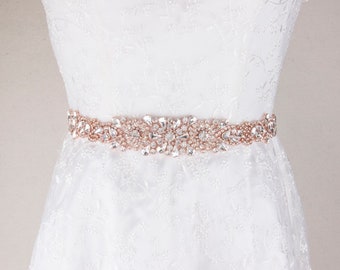 Rose Gold Bridal Belt Sash Crystal Wedding Belt Bridesmaid Belt Rhinestone Bridal Belt Skinny Wedding Dress Belt Rose God Bridal Accessories