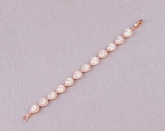 Bridesmaid Gift, Wedding Bracelet Rose Gold, TearDrop Bridesmaid Bracelet, Cubic Zirconia Bracelet, Crystal Bridal Bracelet, Wedding Jewelry